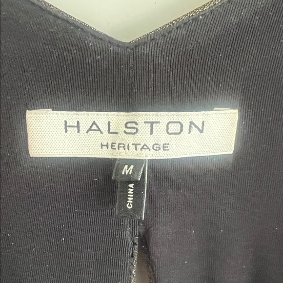 HALSTON Gold Metallic Plunge Dress-LIKE NEW - Picture 2 of 8